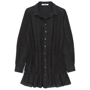 Thakoon NWT Long Sleeve Cotton Eyelet Button Up Tunic Shirtdress Black Size 8